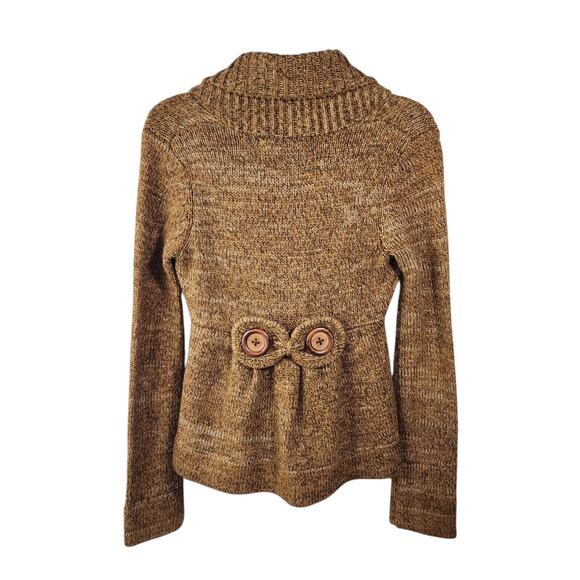 In Stitches Wool Blend Cardigan Wood Buttons Chunky Cozy Brown Womens Small - Picture 2 of 11